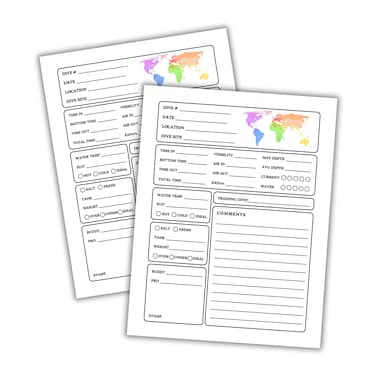 Scuba Diver Log Pages Book Refill   30pk 8.5x11&rdquo; Logbook Certified Diver Track, Record, Depth, for Beginners and Experienced Divers Notes All Inclusive Recreational