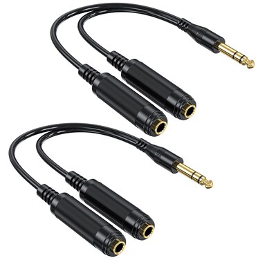 1/4 Splitter, 2 Pack 6.35mm TRS Stereo Headphone Male to 2 Female Splitter Cable, Quarter Inch Y Splitter Adapter UIInosoo for Headphone, Speaker, Guitar, Amplifiers, Mixer, 6 inch