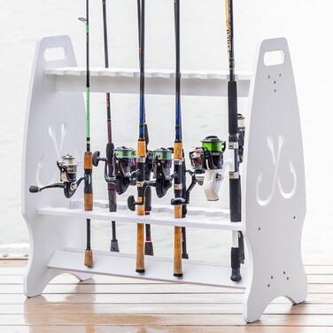 Marlin Fishing Pole Rack, Holds 24 Fishing Rods and Reels, Weather-resistant, Garage &amp; Outdoor Fishing Rod Holder