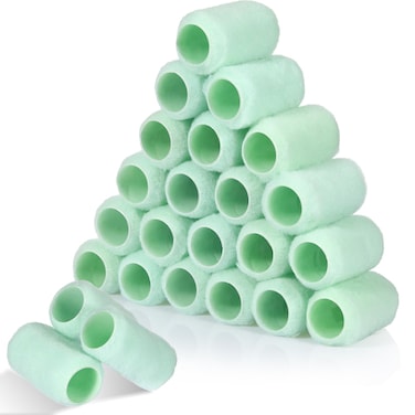 Gisafai 24 Pcs Paint Roller Covers Paint Rollers for Painting Walls Roller Paint Brush 3/8 Inch Nap Microfiber Roller Naps House Painting Supplies Paint Roller Kit for Walls Ceilings (Green,4 Inch)