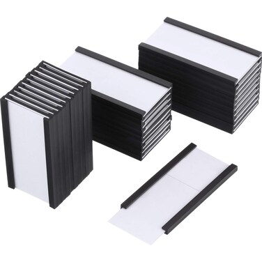 Outus 30 Pack Magnetic Label Holders 1 x 2 Inch with White Card Inserts and Clear Plastic Protectors Magnetic Data Card Holders File Cabinet Labels with Magnets for Shelf Bin Metal Rack