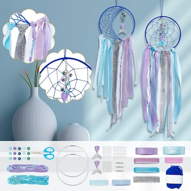 INFUNLY 2 Set Mermaid Dream Catcher DIY Dream Catcher Making Kit Handmade Boho Dream Catchers for Kids Girls Bedroom Wall Decor Nursery Baby Room Hanging