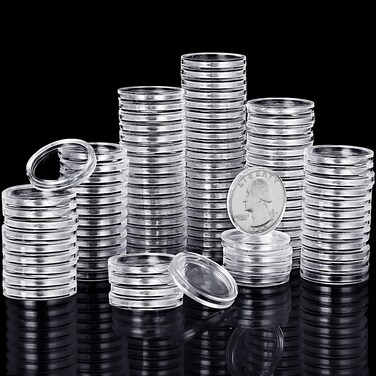 500 Pcs 25 mm Coin Holder Capsules Clear Round Plastic Coin Container Case for Coin Collection Supplies