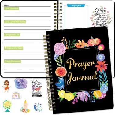 ceiba tree Prayer Journal for Women 100 PCS Devotional Christian Stickers Bible Study Notebook 6.3 X 8.5 inch 128 Pages