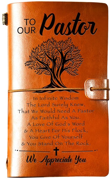 Pastor Appreciation Gifts, Refillable Pastor Leather Journal, Thank You Gifts for Pastor, Unique Pastor Gifts for Men Women, Birthday Christmas Presents for Pastor