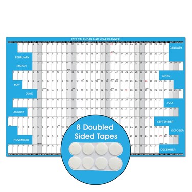 2025 Wall Calendar Monthly Large Wet &amp; Dry Erase Laminated, Size 24" x 36", 12 Month Annual Yearly Wall Planner