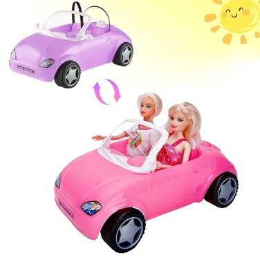 Convertible Car for Dolls, Sunlight Changes Color Convertible Doll Vehicle Car with 2-Working Seat Belts Pink Color Changing Purple Kids Toy Cars Ideal Gift for Girls Boys Children 3 to 7 Year Olds