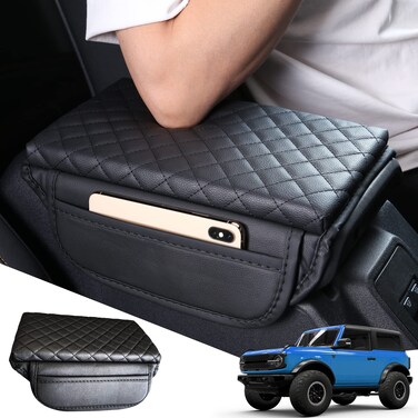 BEEGROW Center Console Armrest Cover for Ford Bronco Accessories 2021 2022 2023 2024 2/4-Door with Leather Side Pockets Interior Accessories Prevent Scratching