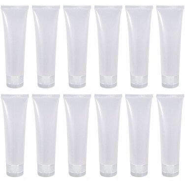 12PCS 100ml/3.4oz Empty Clear Plastic Squeeze Soft Tubes with Flip Cover Lotion Bottle Travel Sample Packing Cosmetic Makeup Container Storage Vials for Facial Cleanser Lotion Toiletries ( Glossy )