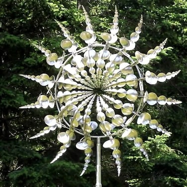 Generic Magical Metal Windmill Wind Spinner Decoration Wind Powered Wind Catchers Sculpture for Garden Lawn Yard Patio,Kinetic Wind Spinners Outdoor Decoration, Silvery, te343