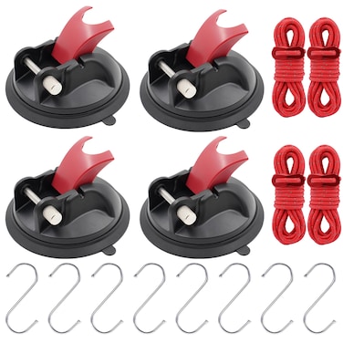 4 Pcs Heavy Duty Vacuum Suction Cup Anchor with Strong Screw,Camping Vacuum Suction Cup with 4 Pcs Reflective Rope,Outdoor Strong Suction Cup Glass Anchor for Tent,Car,Awning,Pet,Boat,Bathroom,kitchen