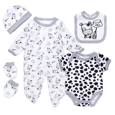 5 Pcs Reborn Baby Doll Clothes and Accessories for 17-22 Inch Reborn Dolls Cute Cow Pattern Dolls Clothes Outfits with Hat Bib + Socks Newborn Boy&amp;Girl