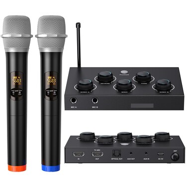 DIGITNOW!Portable Karaoke Microphone Mixer System Set, with Dual UHF Wireless Mic, HDMI-ARC/Optical/AUX &amp; HDMI In/Out in Singing Receiver for Smart TV, PC, KTV, Home Theater, Amplifier, Speaker