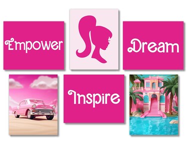 Brooke &amp; Vine Doll Girl Room Decor Girl Empowerment Posters (UNFRAMED 8 x 10 Set of 6) Dream House Car Insprirational Teen Girl Room Wall Art Prints Tween Bedroom, Dorm, Desk - Pink Dollhouse