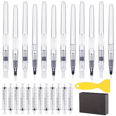 26 Pcs Touch Up Paint Pen Refillable Wall Repair Kit Fillable Paint Brush Pens for Interior Paint Touch Ups to Drywall, Cabinets Store Furniture House Paint, Wall Paint with Scraper and Sponge