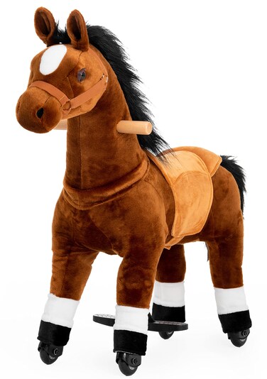 PONYEEHAW Ride on Horse Toys, Kids Riding Horse Toys Ride on Toys for 3-5 Years Old, Premium Plush Animals Toys Walking Horse with Wheels (Brown, 29.92" L x 9.84" W x 31.12" H)