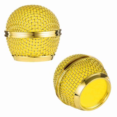 RhymKawa Bling Gold Microphone Cover Compatible with Shuer SM58, SM48 Wired and Wireless Mic Cartridge Ball Mesh Grill Repalcement, 2 Pack