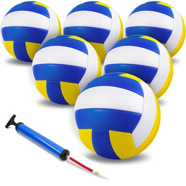 6 Pcs Volleyball Balls Official Size 5, Outdoor Soft Volley Balls with Pump for Womens, Mens, Girls, Youth, Teen and Adult, for Outdoor, Indoor, Beach, Pool, Water and Sand