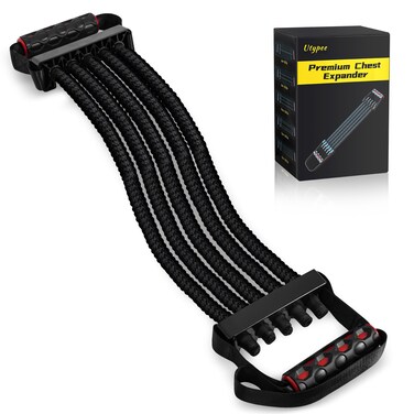 Advanced Chest Expander with 5 Adjustable Levels, 60 lbs to 300 lbs - with Built-in Pedal, Honeycomb Grips, and Reinforced Fabric Springs - Easy to Adjust