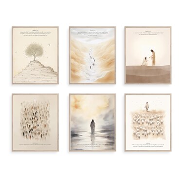 TwoDays Christian Wall Art, Bible Verses Wall Decor, Scripture Classroom Painting, Jesus Poster, Bible Story Artwork for Home. (8" X 10", Set of 6, UNFRAMED)