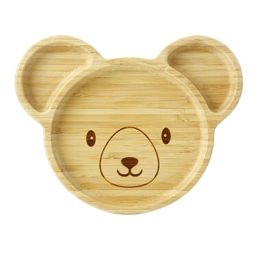 PandaEar Bamboo Wooden Baby Plates with Suction- Divided Unbreakable- Non-Slip (Panda Shape)