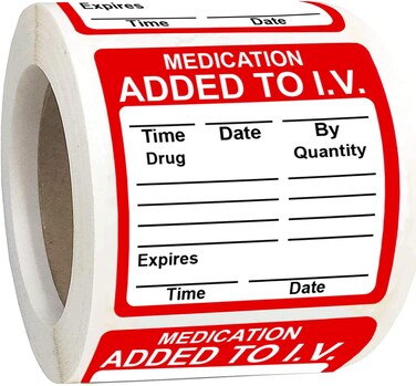 2 Inch Fluorescent Red Rectangle Medication Added to I.V. Veterinary Labels 500 Adhesive Stickers