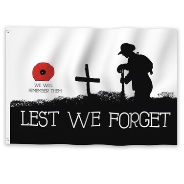 YongFoto Lest We Forget Flag 3x5ft Red Poppy Warrior Cross Flags Banner for Patriotic Celebrations Home Porch Garden Veterans Day Decoration Flags with 2 Sturdy Grommets Precision Machine Stitched