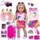 XFEYUE 23 Pcs American 18 inch Doll Clothes and Accessories - Suitcase Luggage , Pillow, Sunglasses, Camera, Passport, Mobile Phone , Computer Doll Travel Gear Play Set Fit 18 inch Doll (No Doll)