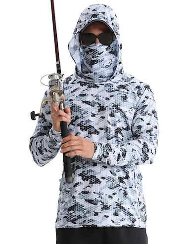 Lakaka UPF 50+ Fishing Hoodie with Mask for Men Women Long Sleeve Lightweight Rash Guard Hunting Hiking Shirt