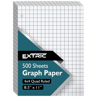 Graph Paper, Loose Leaf Graph Paper 500 Pack - 4x4 Inch Quad Ruled Grid Papers, Engineering Papers 8.5x11 with 3 Hole Punches