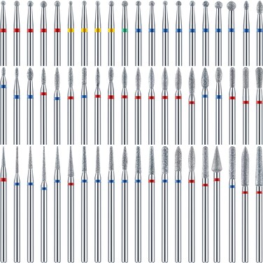 60 Pieces Diamond Nail Drill Bit Set Electric Cuticle Cleaner 3/32 Nail File Ceramic Nail Drill for Acrylic Manicure Pedicure Gel Nails Home Salon Use