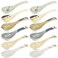 Cididu Set of 12 Asian Soup Spoons Ceramic, Retro Japanese Soup Spoons, Delicate Chinese Serving Spoons, Porcelain Ramen Spoons for Pho Miso Noodles Dessert Wonton Dumpling, Dishwasher Safe, 5.5''L