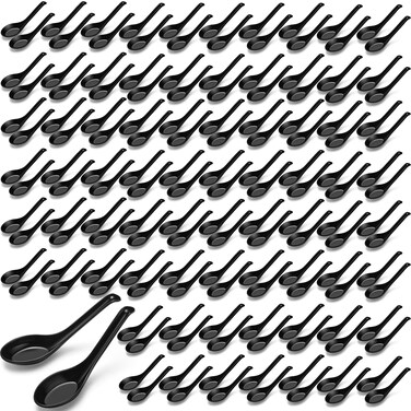 Hushee 200 Pcs Asian Soup Spoon Chinese Soup Spoons Bulk Large Noodle Ramen Spoons Reusable Japanese Noodle Spoons Wonton Rice Dumpling Pho Spoon Dinner Spoons for Home Restaurant Kitchen