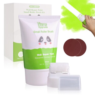 Wall Paint Roller - White Small Roller Brush Wall Repair Tool, 2-in-1Wall Roller Brush Refinish Paint for Quick Repair, Renovation, Covering Cracks, Stains, Graffiti on Wall (1 Pcs, 120g)