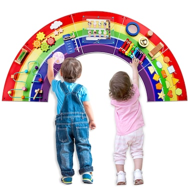 Sinpedex Sensory Wall Panels for Kids: Activity Wall Board for Boys Girls 3+ Years- Decor for Toddlers Playroom Bedroom Daycares Learning Center(Rainbow)