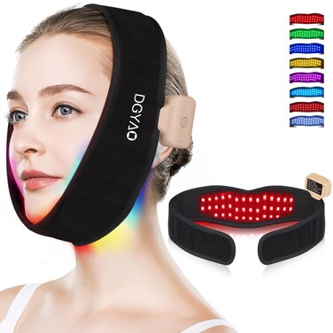 TUOB Red Light Therapy for Neck Chin Firming V Face Lifting, 8 Colors LED Infrared Light Therapy Belt, Rechargeable &amp; Wireless Light Therapy Device Benefit for Chin Firming Neck Wrist Pain Relief