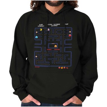 Brisco Brands PACMAN Game Over Retro Video Gaming Hoodie Sweatshirt Women Men Black