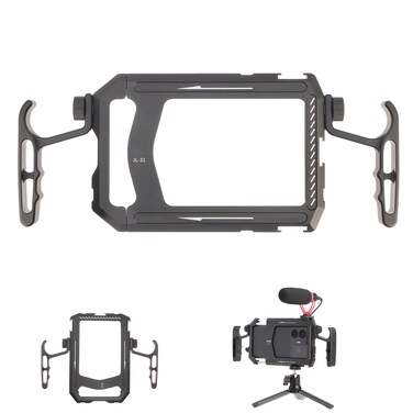 Fotga Aluminum Universal Smartphone Cage Photo Video Stabilizer with Handles Rig for iPhone 16 15 14 Pro Max Samsung Cell Phone Vlog Live Stream Video Recording,with Cold Shoe Tripod Mount