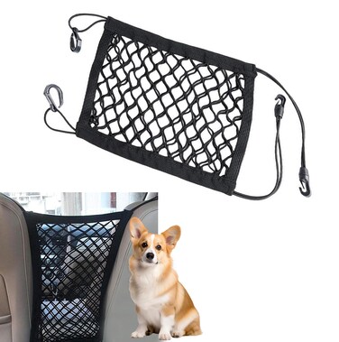 Sumjig 1 PC Car Separator Mesh Between Front Seats, 11.4" x 10.2" Double Layer Coarse Mesh Pet Anti-falling Safety Barrier, Portable Multifunctional Organizer Accessory, Suitable for Cars (Black)