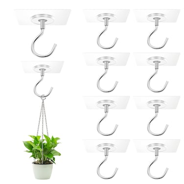 Ginmino Adhesive Ceiling Hooks，10 Pack No Drill Ceiling Hanging Hook for Hanging Plants Lanterns,Wind Chimes Stainless Steel Outdoor Adhesive Hooks