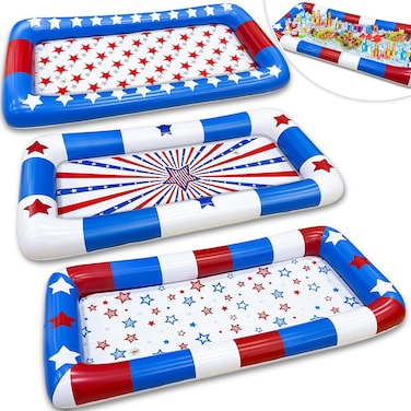 TURNMEON 3 Pack Inflatable Drink Cooler Tray Inflatable Patriotic Ice Serving Bars with Patriotic Red White and Blue Stars for 4th of July Summer Pool Party for Food Cooler with Drain Plug