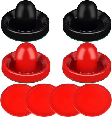 Air Hockey Pushers and Air Hockey Pucks- Accessories for Game Tables (4 Striker, 4 Puck Packs) (Green)