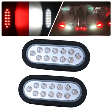6 Inch Oval Dual Revolution LED Tail Lights Red Stop Turn Tail Lights White Backup Reverse Lights Kit for Truck Trailer RV IP67 Waterproof 2PCS