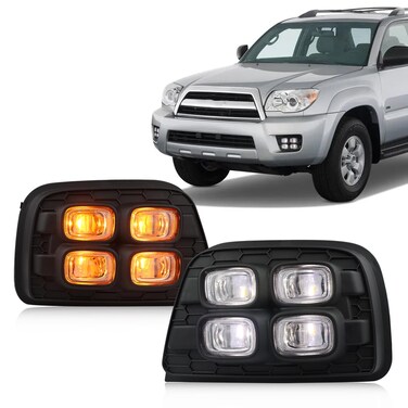 GEEGEETOP Switchback White/Amber LED Front Fog Daytime Running Lamp Flash LED Turn Signal Feature Accessories Compatible with Toyota 4Runner 2006 2007 2008 2009 SR5 Limited Replace Fog light OEM Frame