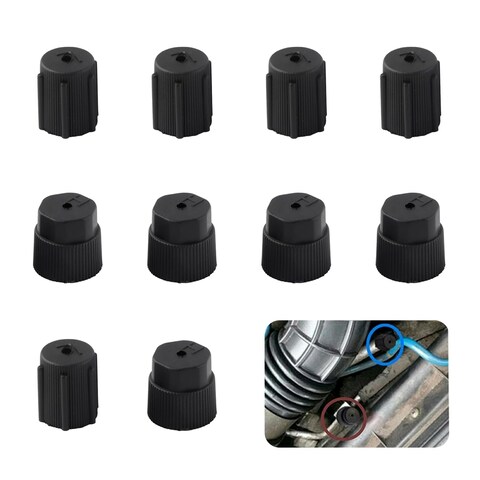Crynod Pack-10 Car Air Conditioning Valve Core Repair Cover, 0.5&quot; Low Pressure Cap and 0.6&quot; High Pressure Cap Combination Set, ABS Durable Air Conditioning System Seal Kit, Universal for Cars (Black)