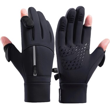 LJCUTE Winter Fingerless Fishing Gloves for Men &amp; Women, Windproof Cold Weather Touchscreen Motorcycle Cycling Gloves for Photography Hunting Driving Ski Running