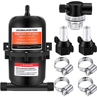 Kingdder RV Accumulator Tank 0.75L 12V 125PSI Pressurized Accumulator Tank 1/2 MNPT Twist on Pipe Strainer Automotive Replacement Air Conditioning Tank Suitable for RV, Boat, Travel Trailer, Caravan
