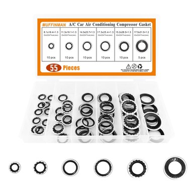 AC O Ring Kit AC Seal Kit Car Air Conditioning Compressor Gasket Air Conditioning Compressor Port Seal Washer Kit 55 Pieces ac o Ring kit