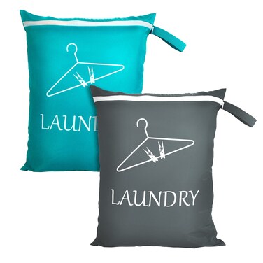 Bbzeal 2 Pack Large Travel Laundry Bags Machine Washable Wet Dry Bag Bathing Suit Laundry Bag for Gym Swimming Yoga Dirty Clothes Laundry Organizer (Light Blue and Grey)