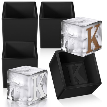 Teenyyou 4 Pcs 2" Monogrammed Ice Cube Molds Whiskey Gift for Men Personalized Silicone Ice Molds Custom Letter Ice Cube Molds for Whiskey Lovers,for Birthday and Christmas(Letter K)